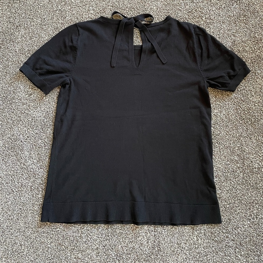 LOFT Short Sleeved Knit Top with Cute Collar Tie Detail - Picture 2 of 5